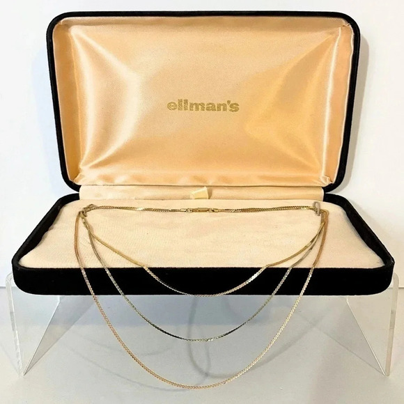 Ellman’s Vintage White, Yellow & Rose 3 Strand 14k Gold Necklace - Picture 2 of 7